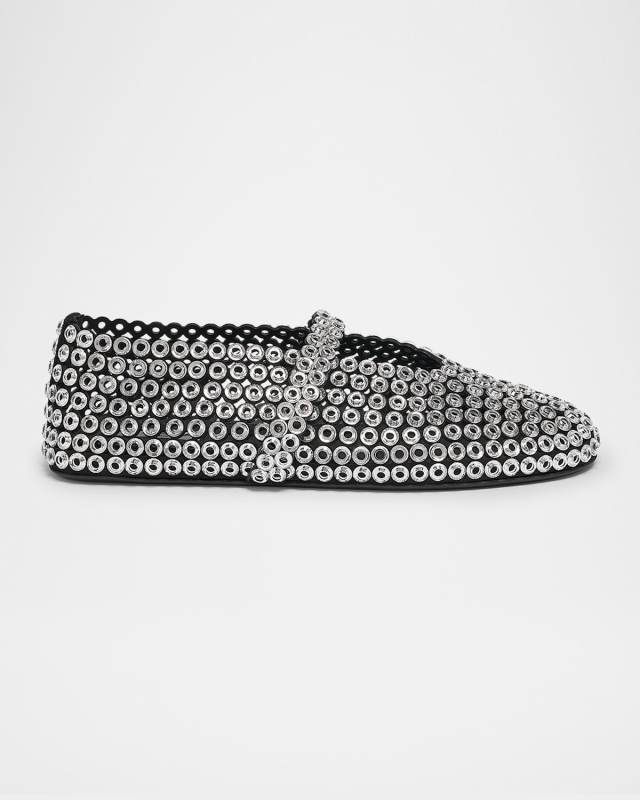 Studded Suede Mesh Mary Jane Flats